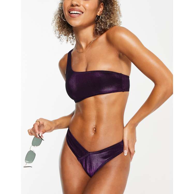 South Beach one shoulder bikini top in metallic purple ASOS