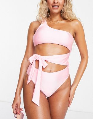 South Beach one shoulder swimsuit with cut out detail in pink