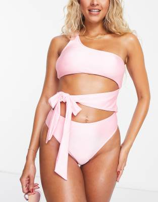 South Beach South Beach one shoulder swimsuit with cut out detail in pink