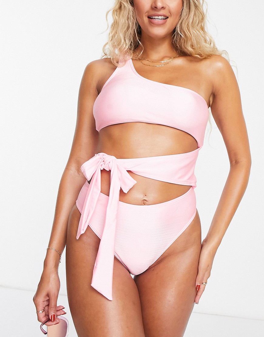 South Beach One Shoulder Swimsuit With Cut Out Detail In Pink