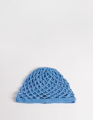South Beach Open Weave Crochet Skull Cap In Blue