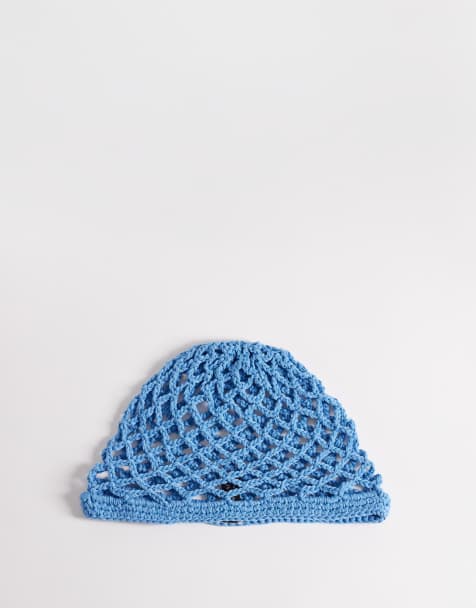 South Beach open weave crochet skull cap in blue