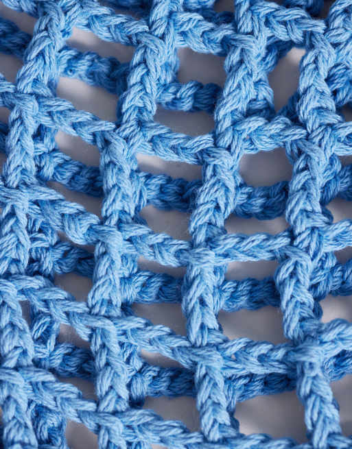 South Beach open weave crochet skull cap in blue, 2 of 3