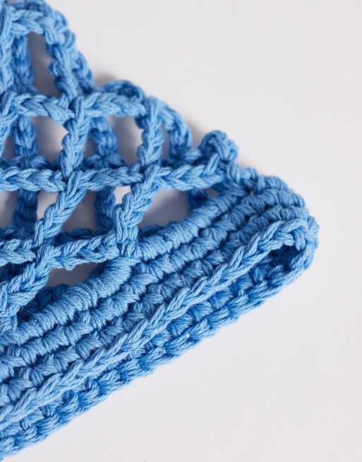 South Beach open weave crochet skull cap in blue, 3 of 3