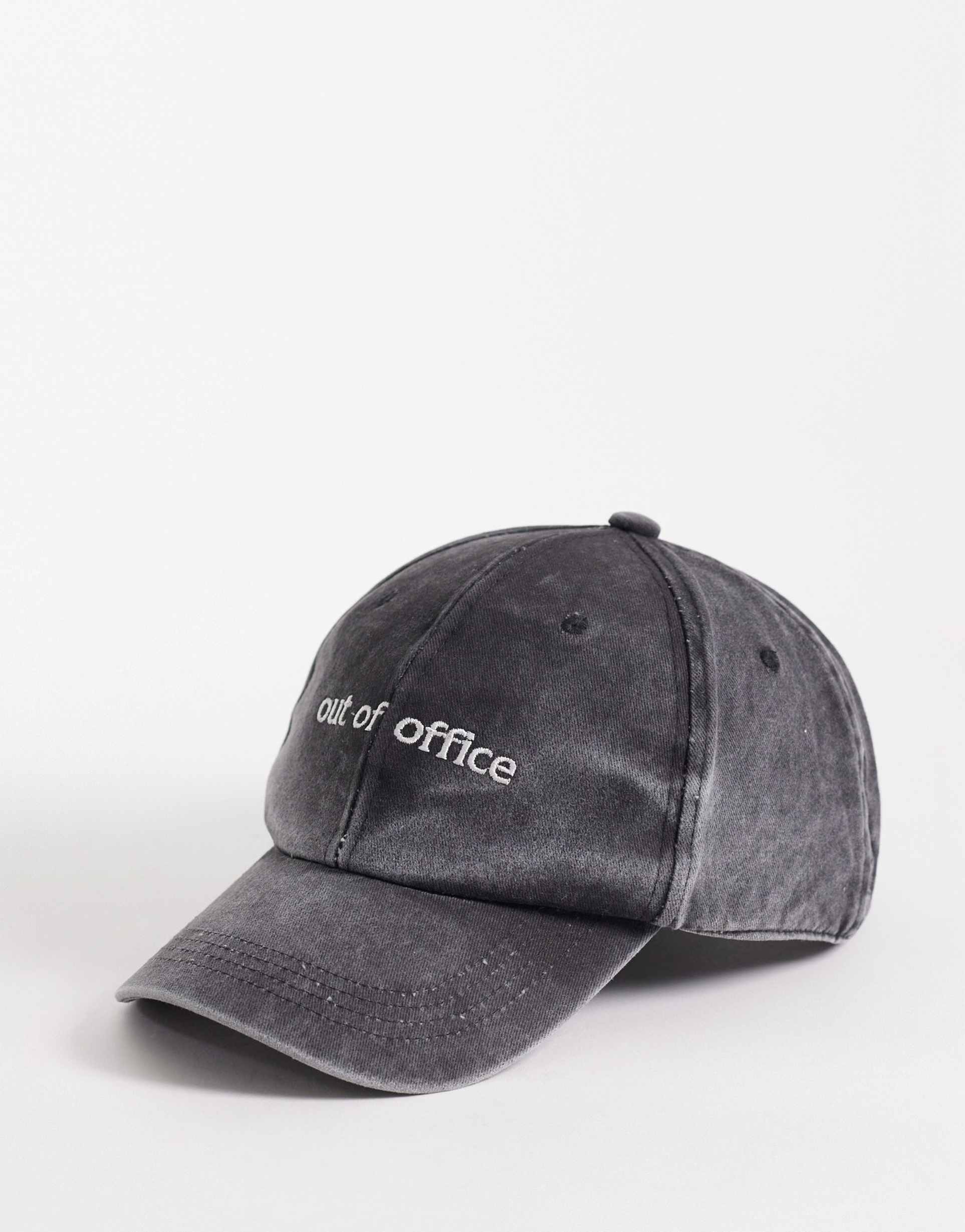 south beach out of office slogan cap in black acid wash
