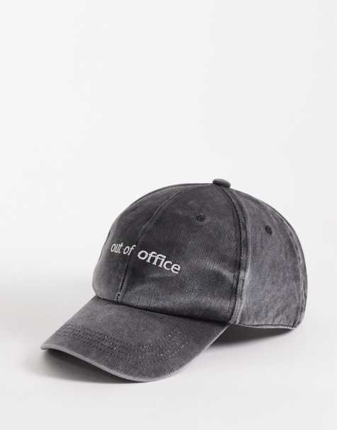 South Beach out of office slogan cap in black acid wash 