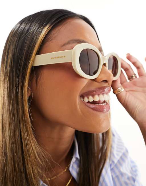 South Beach oval sunglasses in cream, 3 of 4
