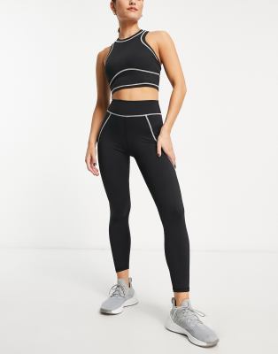 South Beach Maternity over lock stitch leggings in black