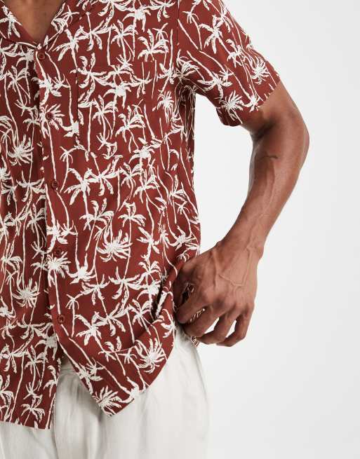 South Beach - Overhemd met reverskraag en palmprint in bruin, 5 van 5