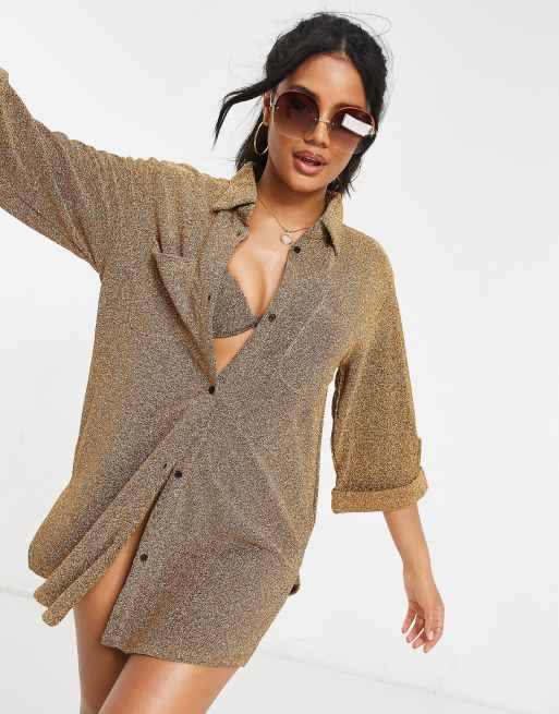South Beach – Oversize-Strandhemd in Gold-Metallic, 4 von 4