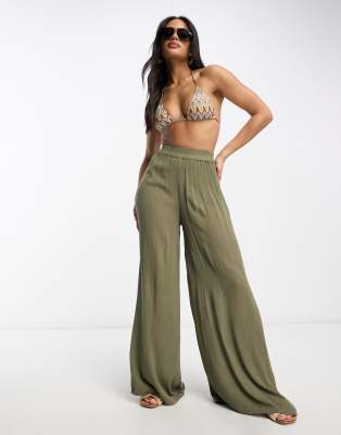 South Beach - Oversize-Strandhose in Khaki-Grün