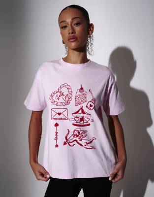 South Beach - Oversize-T-Shirt in Rosa mit „Self Love"-Grafik