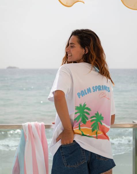 South Beach – Oversize-T-Shirt mit „Palm Springs“-Grafikprints - view 1