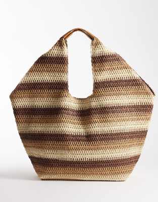 South Beach - Oversize-Tragetasche im Querformat in mit Streifenmuster in neutralen Farben-Bunt