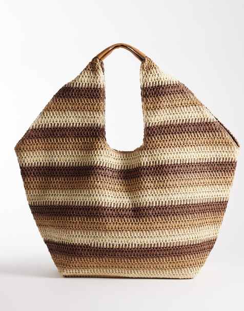 South Beach – Oversize-Tragetasche im Querformat in mit Streifenmuster in neutralen Farben - view 1