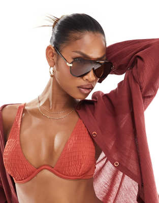 South Beach South Beach oversized aviator sunglasses in brown tortoise