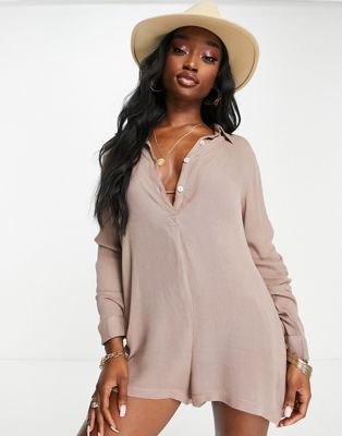 South Beach oversized beach playsuit in sand  - ASOS Price Checker