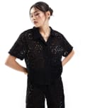 [South Beach] South Beach oversized crochet beach shirt in black (part of a set) 8 Black