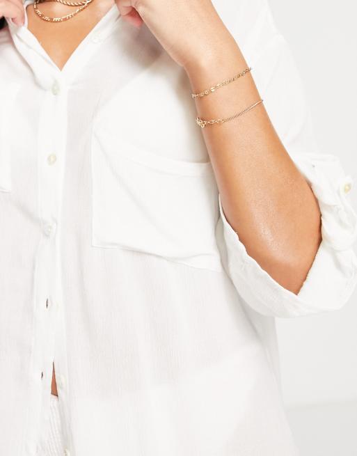 South Beach oversized double pocket beach shirt in white , 4 of 4