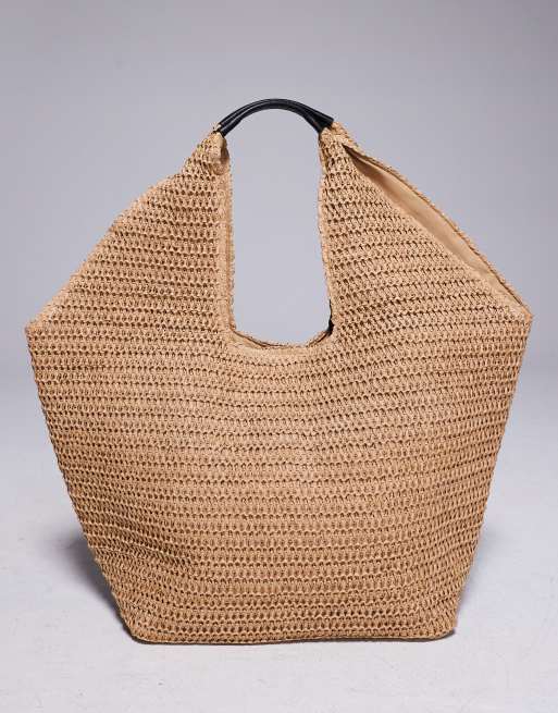 South Beach oversized landscape woven shoulder bag in beige