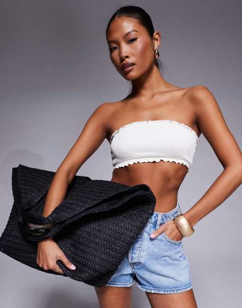 South Beach oversized landscape woven shoulder bag in black - view 1