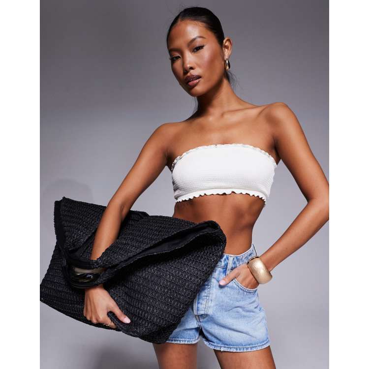 South Beach oversized landscape woven shoulder bag in black | ASOS