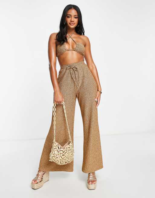 South Beach oversized metallic beach pants in gold | ASOS