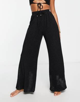 South Beach South Beach oversized metallic beach trouser in black