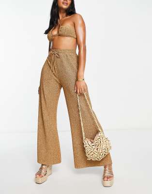 South Beach South Beach oversized metallic beach trouser in gold