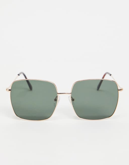 South Beach - Oversized og firkantede solbriller med guldfarvet stel og grønne glas, 3 af 4