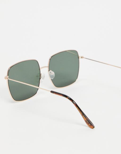 South Beach - Oversized og firkantede solbriller med guldfarvet stel og grønne glas, 4 af 4
