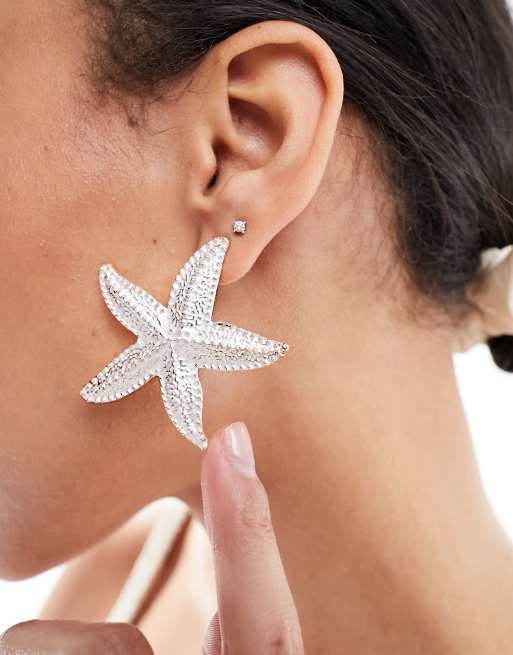 South Beach - Oversized oorknoppen met zeester in zilver