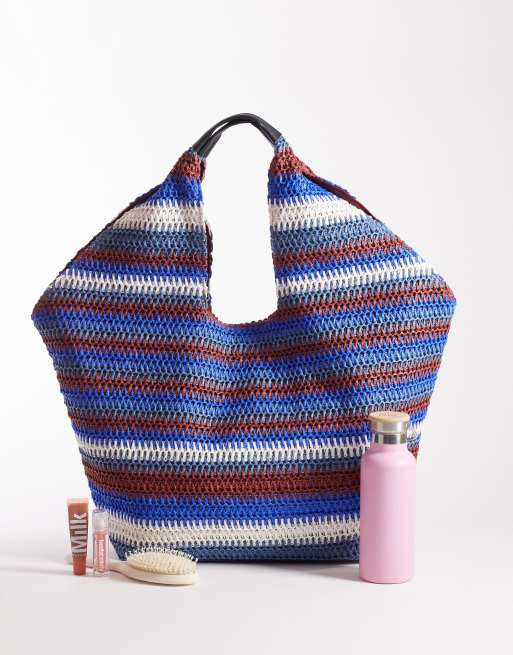 South Beach - Oversized skulder-tote med blå striber, 2 af 4
