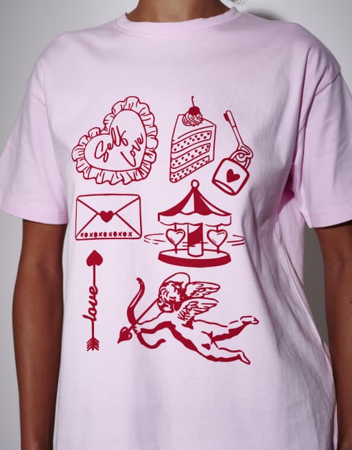 South Beach - Oversized T-shirt met grafische Self Love-print in roze, 2 van 4