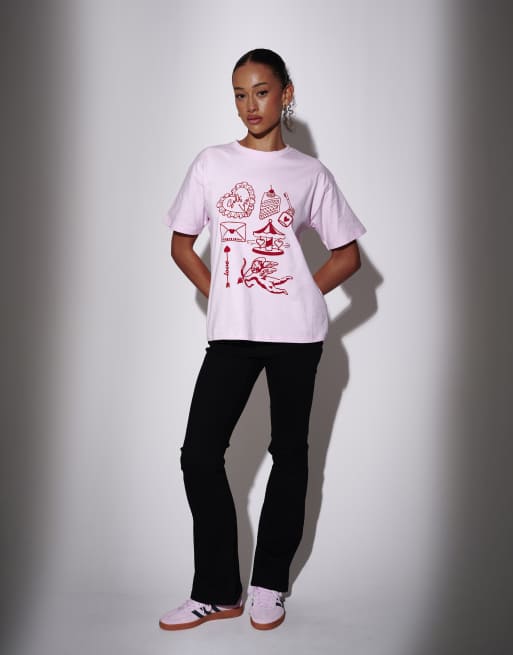 South Beach - Oversized T-shirt met grafische Self Love-print in roze, 3 van 4
