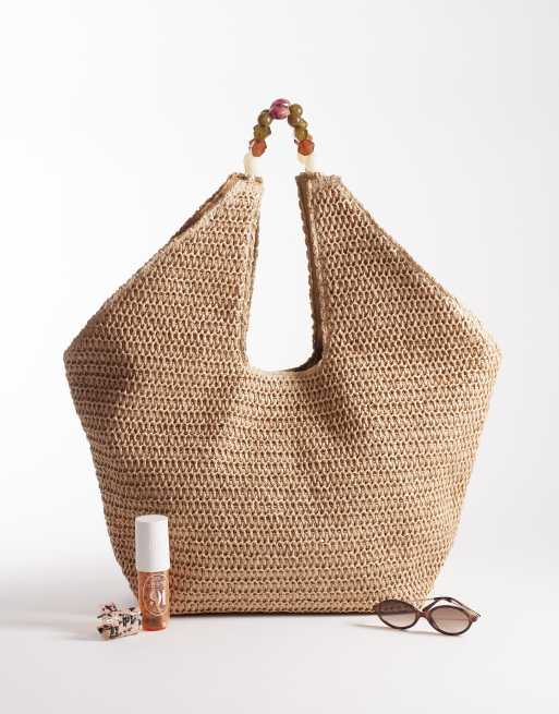 South Beach - Oversized tote tas met schouderband met harskralen in naturel , 2 van 4