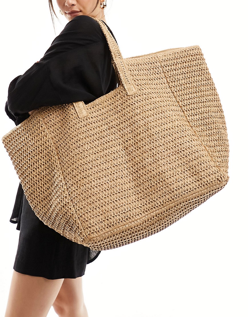 South Beach oversized woven shoulder bag in beige-Neutral