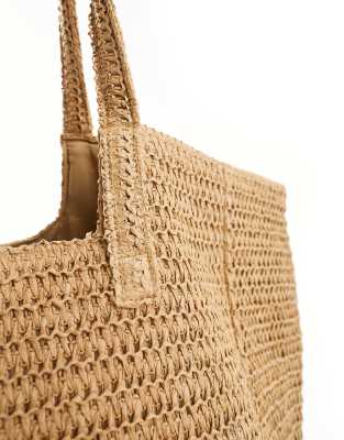 South Beach oversized woven shoulder bag in beige