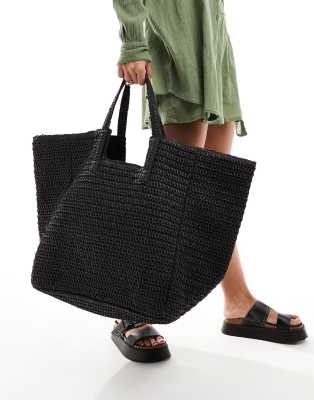 South Beach Oversized Woven Shoulder Bag In Black