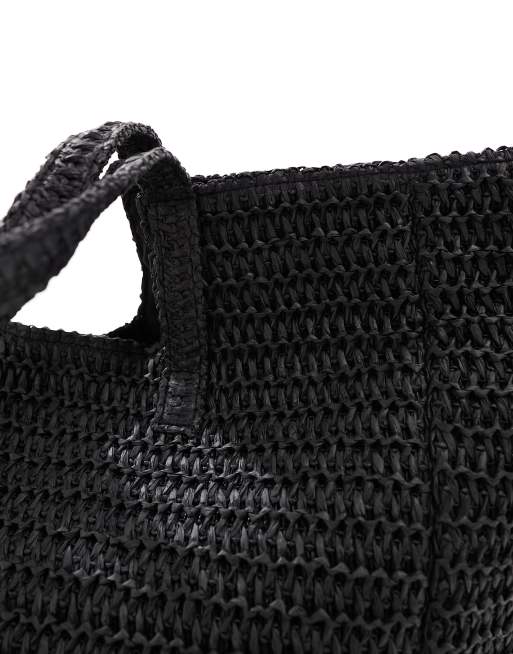 South Beach oversized woven shoulder bag in black 