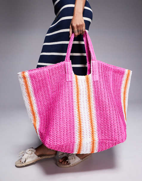 South Beach oversized woven shoulder bag in pink stripe - view 1