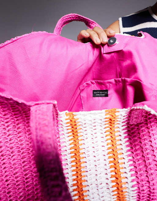South Beach oversized woven shoulder bag in pink stripe 