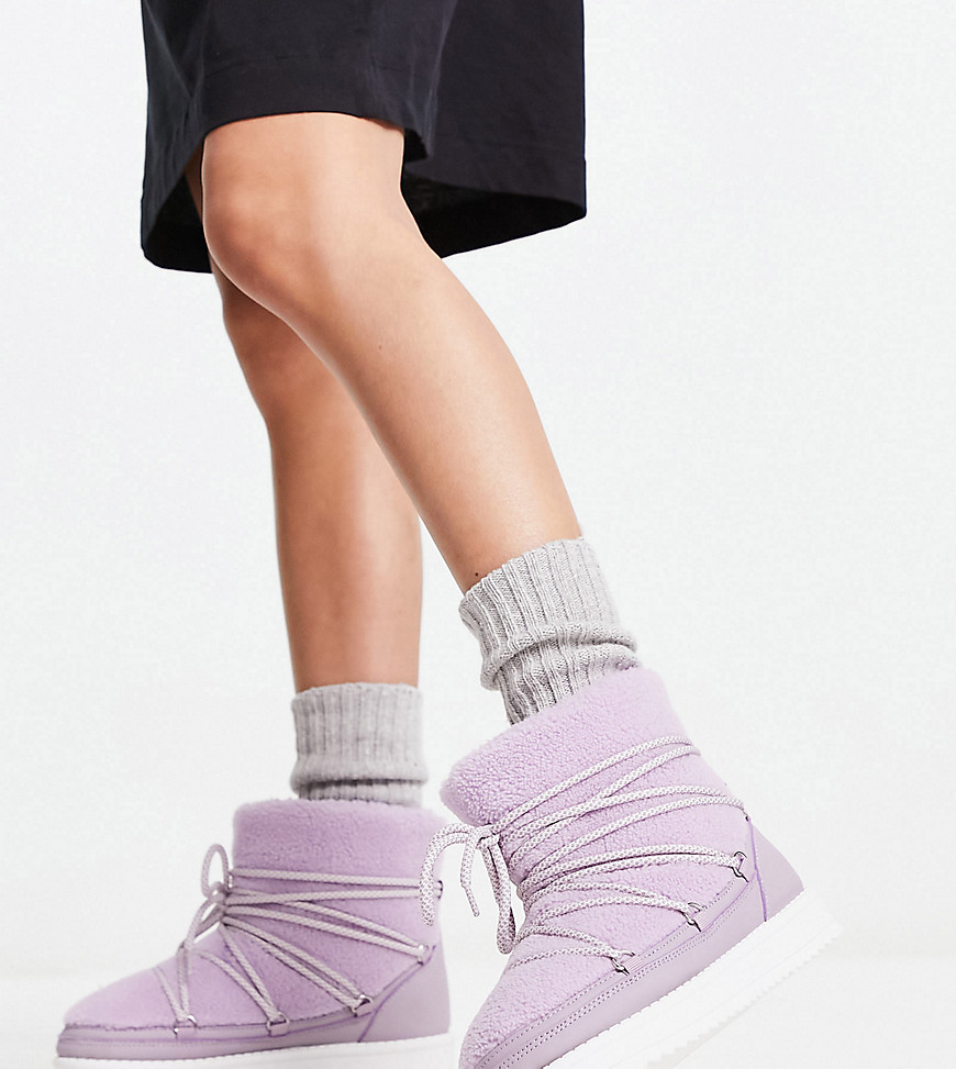 South Beach padded borg fleece snow boots in lilac-Purple
