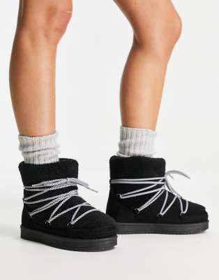 South Beach padded borg sherpa snow boots in black