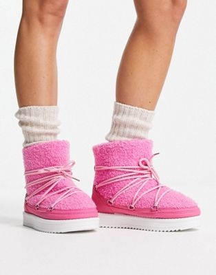 South Beach padded borg snow boots in pink  - ASOS Price Checker