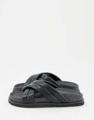 SOUTH BEACH PADDED CROSS STRAP SLIDES IN BLACK,661039ASO