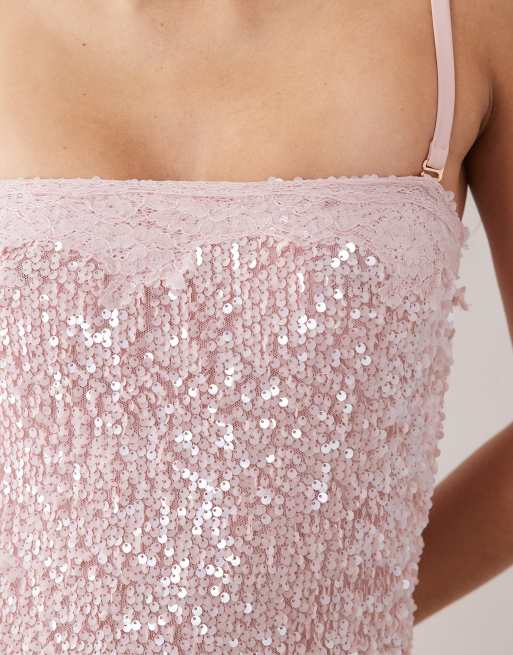 South Beach – Pailletten-Minikleid in Hellrosa mit Spitzenbesatz, 3 von 4