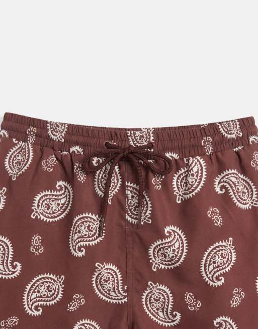 South Beach paisley print swim shorts in dark brown, 8 of 9