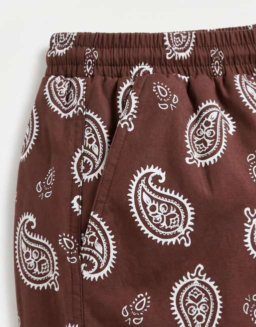 South Beach paisley print swim shorts in dark brown, 9 of 9