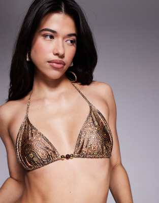 South Beach Paisley Print Triangle Bikini Top In Multi